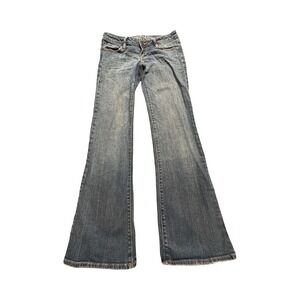 Huntington Flare Jeans Women 2-4 26X30 Blue Denim Low Rise Stretch Boho